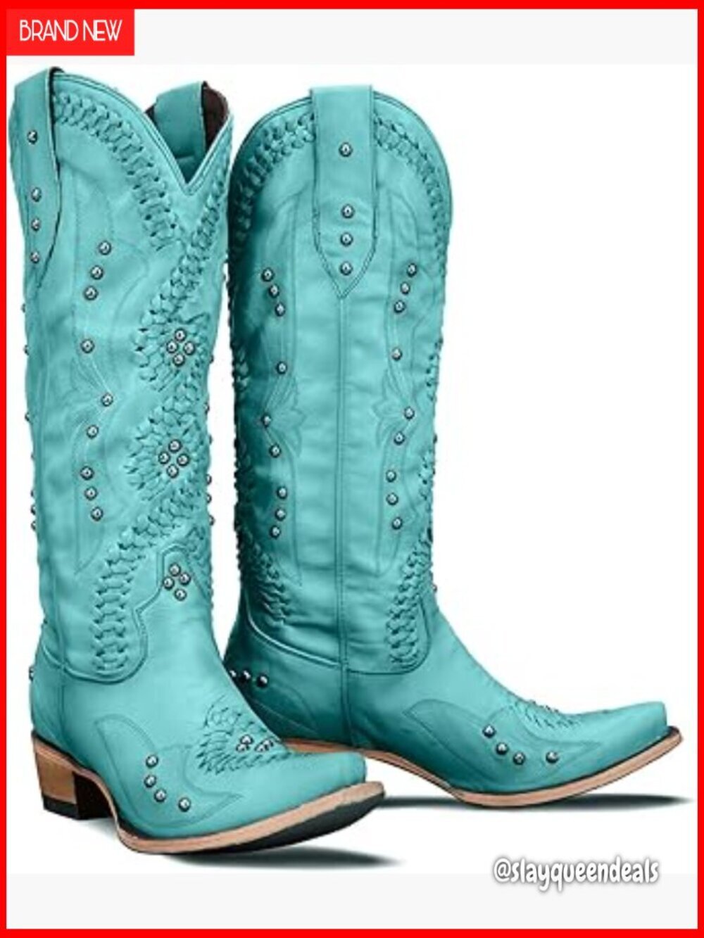 Knee High Western Cowgirl Boots with Studs and Embroidery